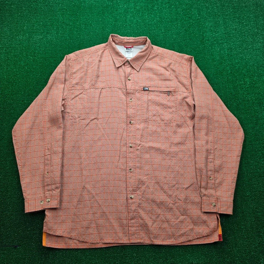 The North Face Technical Hiking Shirt Mens XL Orange Plaid Button Up‎ Outdoors